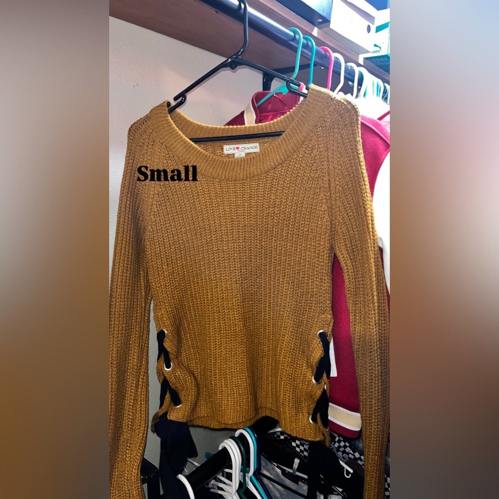 Love Culture Mustard Lace-Up Crewneck Sweater